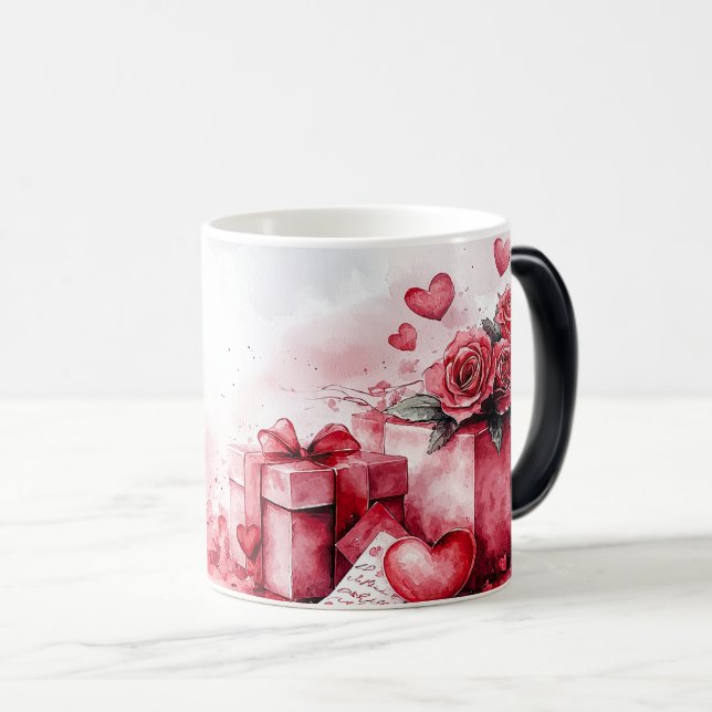 Red Gift and Roses Valentines Verwandlungstasse (VorderseiteRechts)