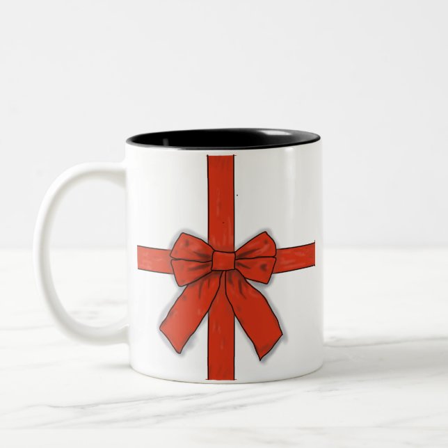 Red Gift Bow für Feiertage am Zweifarbige Tasse (Links)