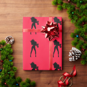 Red Gift Wrapping Paper Saxophone Player Girl Geschenkpapier