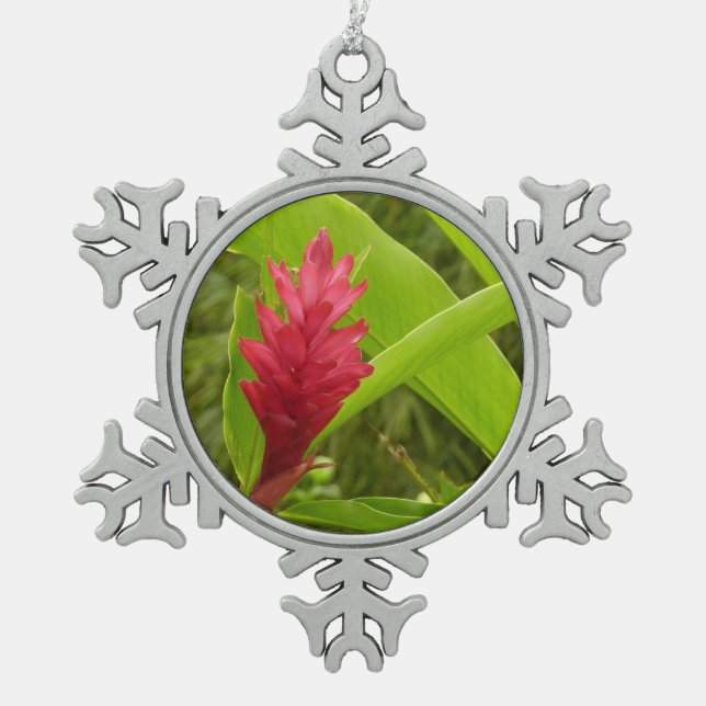 Red Ginger Blume (Alpinia) Tropical Schneeflocken Zinn-Ornament (Vorderseite)