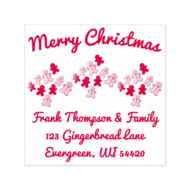 Red Gingerbread Frohe Weihnachtsadresse Permastempel (Design)