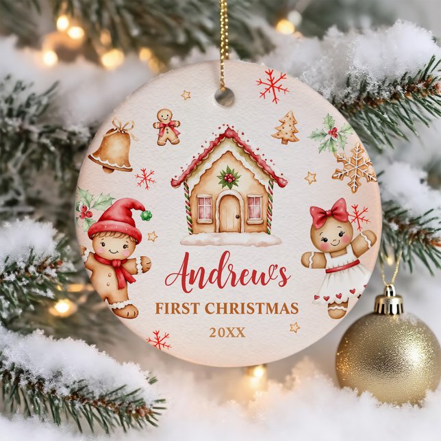 Red Gingerbread House 1st Birthday Party Keramik Ornament (Von Creator hochgeladen)