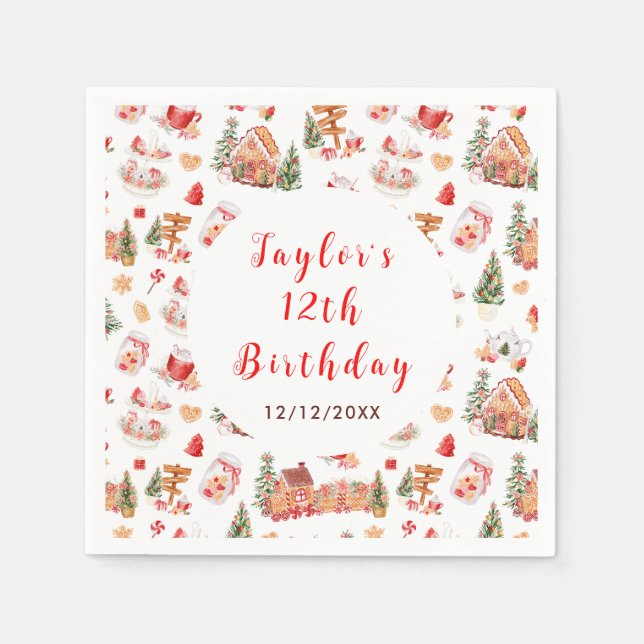 Red Gingerbread House Birthday Party Serviette (Vorderseite)