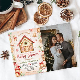Red Gingerbread House Christmas Baby Shower Photo Einladung