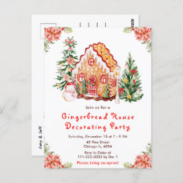 Red Gingerbread House Decorating Party Postkarte