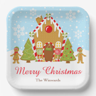 Red Gingerbread House Dekorieren Weihnachtsgebäck Pappteller