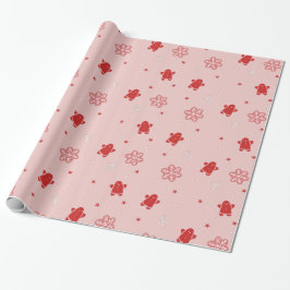 Red Gingerbread Man Snowflakes Weihnachtsmuster Geschenkpapier