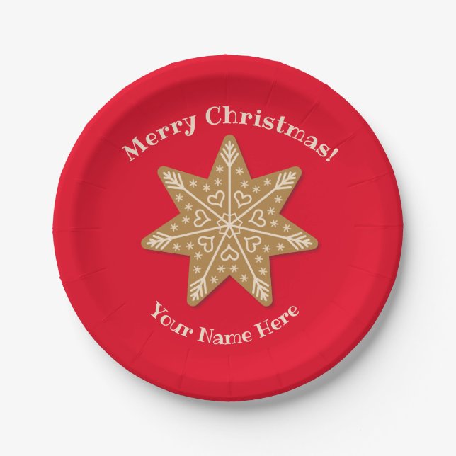 Red Gingerbread Snowflake Weihnachts-Party Plakat Pappteller (Vorderseite)