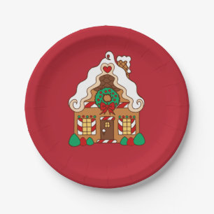 Red Gingerbrot House Weihnachts-Party Papier Telle Pappteller