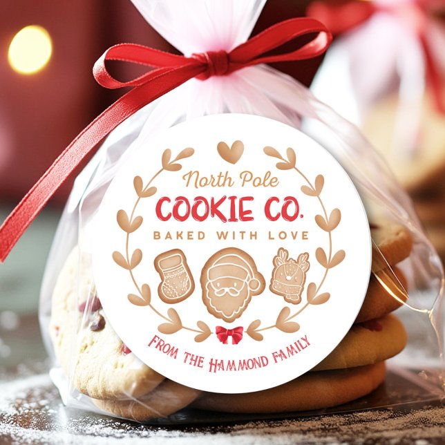 Red Gingerbrot Weihnachtskekse Exchange Runder Aufkleber (Red Gingerbread Christmas Cookies Exchange Classic Round Sticker)
