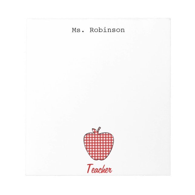 Red Gingham Apple Teacher Notizblock (Vorderseite)