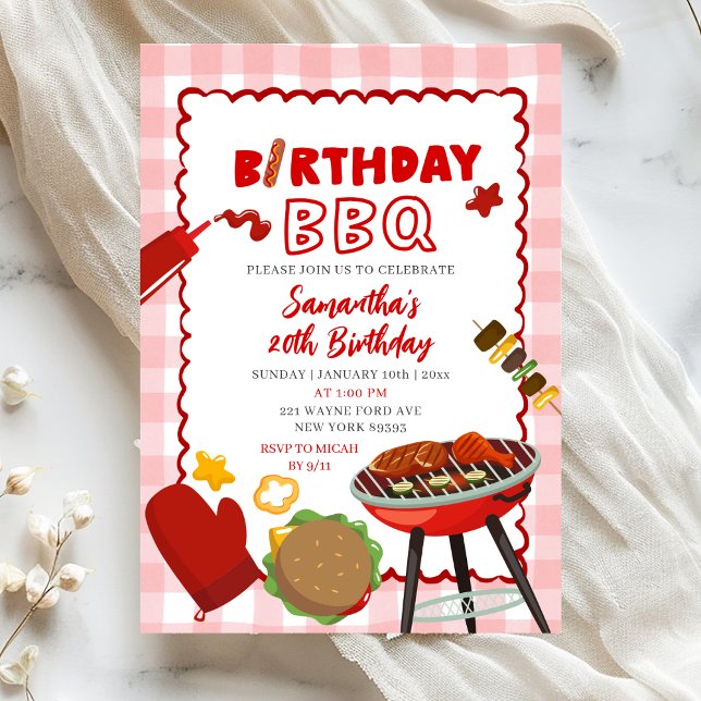 Red Gingham Birthday BBQ invitation Einladung (Von Creator hochgeladen)