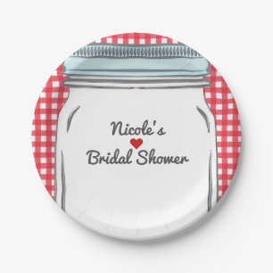 Red Gingham & Blue Mason Jar Rustic Country Party Pappteller