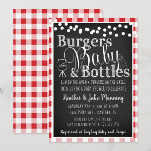 Red Gingham Burgers Bottles Baby Shower Einladung