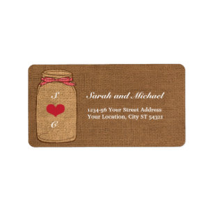 Red Gingham & Burlap Mason Jar Label Adressaufkleber