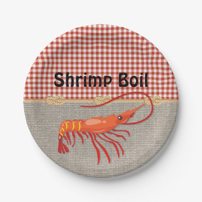 Red Gingham Burlap Rope Shrimp Boil Party Pappteller (Vorderseite)
