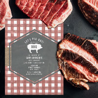 Red Gingham Chalkboard Pig Burlap Grillen