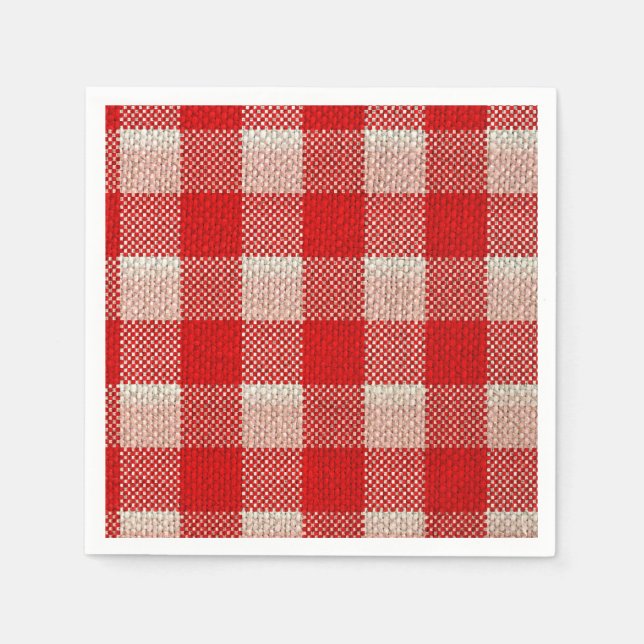 Red Gingham Checkered Pattern Burlap Look Serviette (Vorderseite)