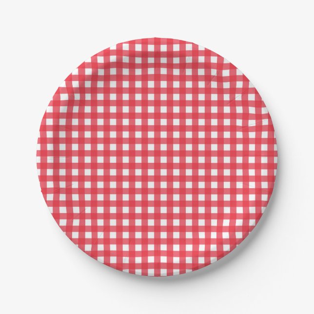 Red Gingham Checkered Rustic Country Picnic Party Pappteller (Vorderseite)
