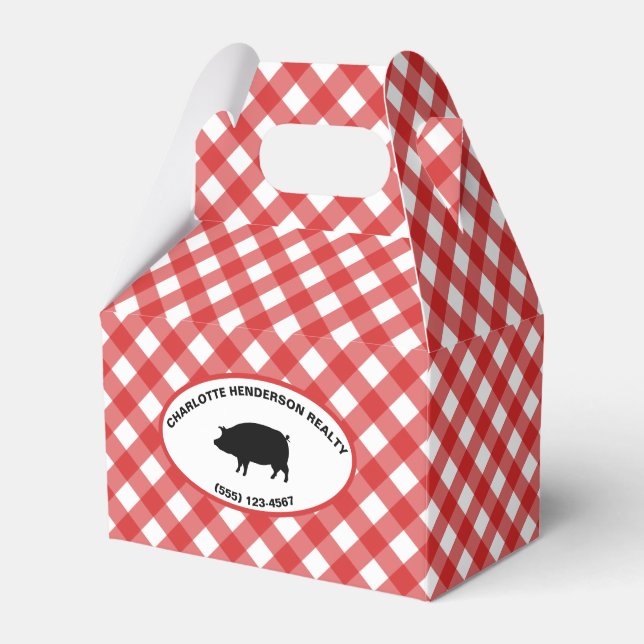 Red Gingham Checkered Summer Barbecue Party Geschenkschachtel (Vorderseite)