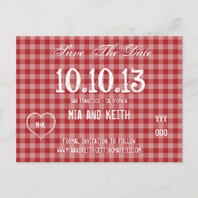 Red Gingham Country Ankündigungspostkarte (Vorderseite)