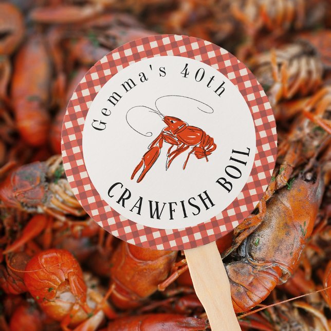 Red Gingham Crawfish Boil Meeresfrüchte Party Fächer (Red Gingham Crawfish Boil Seafood Party Paper Hand Fan)
