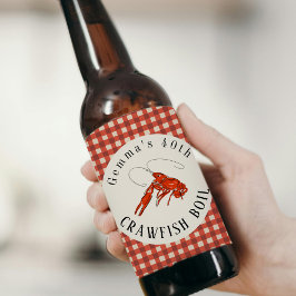 Red Gingham Crawfish Boil Seafood Party Bierflaschenetikett