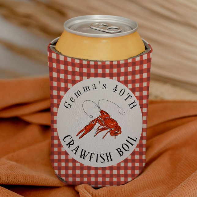 Red Gingham Crawfish Boil Seafood Party Dosenkühler (Crawfish illustration classic red gingham crawfish boil can cooler.)