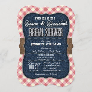 Red Gingham, Denim Bridal Dusche Einladung