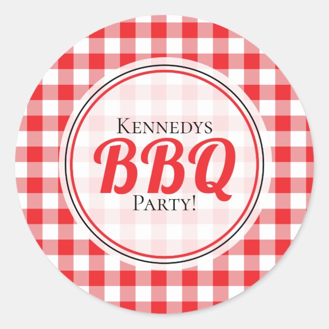 Red Gingham Family Party GRILLEN Runder Aufkleber (Vorderseite)
