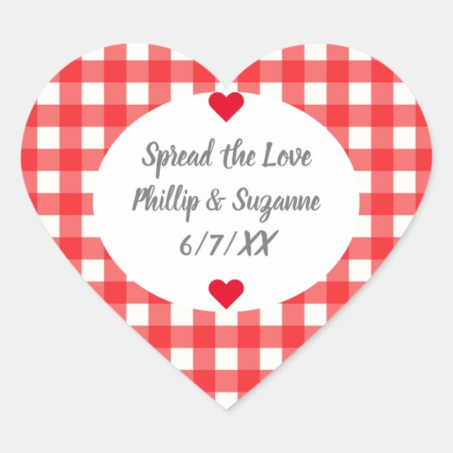 Red Gingham Gastgeschenk Hochzeit Jelly Jar Sticke Herz-Aufkleber (Vorderseite)