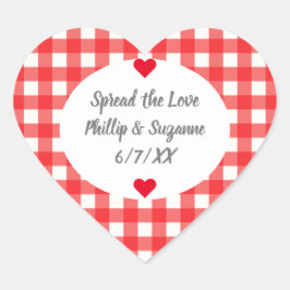 Red Gingham Gastgeschenk Hochzeit Jelly Jar Sticke Herz-Aufkleber