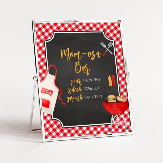 Red Gingham GRILLEN Baby Shower Mama Osa Bar Poster (Burger in the Oven Baby Shower Mom Osa Bar Sign)