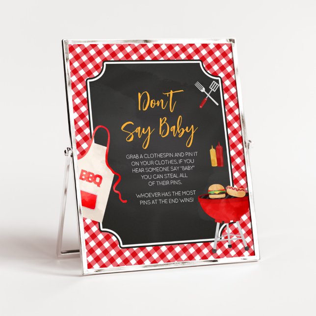 Red Gingham GRILLEN Baby Shower Say Baby nicht Poster (Burger in the Oven Baby Shower Don't Say Baby Sign
)
