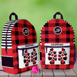Red Gingham Heart Individuelle Name Links-Handed S Bedruckter Rucksack