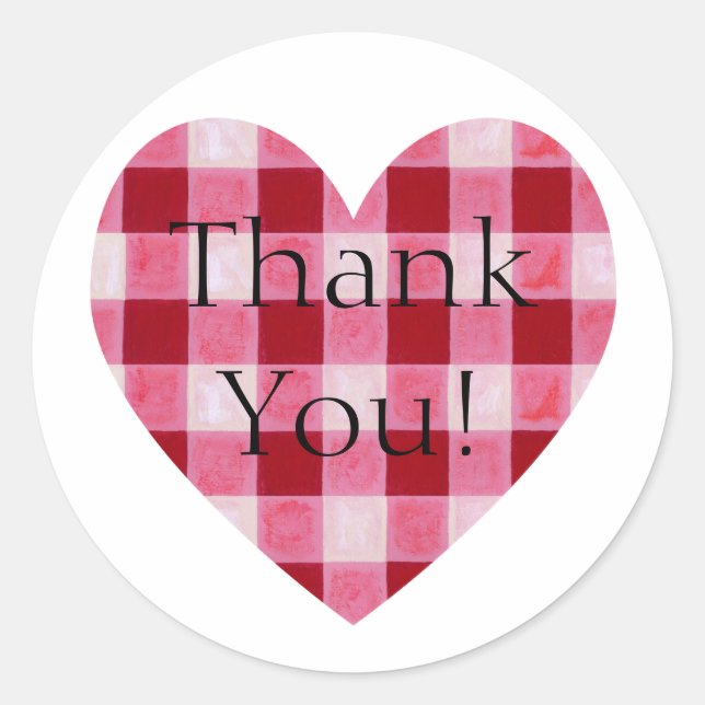 Red Gingham Heart Vielen Dank Runder Aufkleber (Vorderseite)