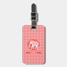 Red Gingham Kariert mit White Elephant und Name