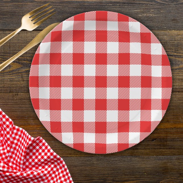 Red Gingham Kariert Pattern Pappteller (Von Creator hochgeladen)
