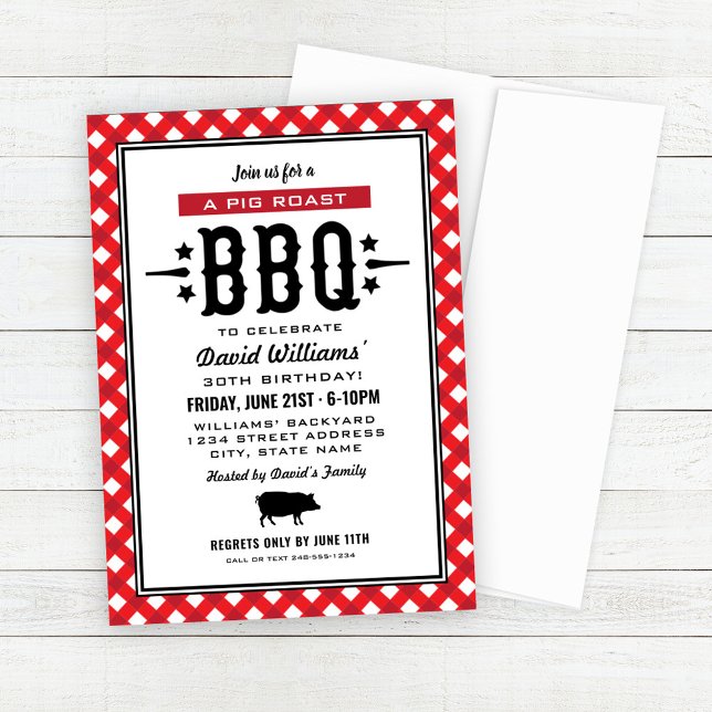 Red Gingham Kariert Pig Roast GRILLEN Birthday Par Einladung (Von Creator hochgeladen)