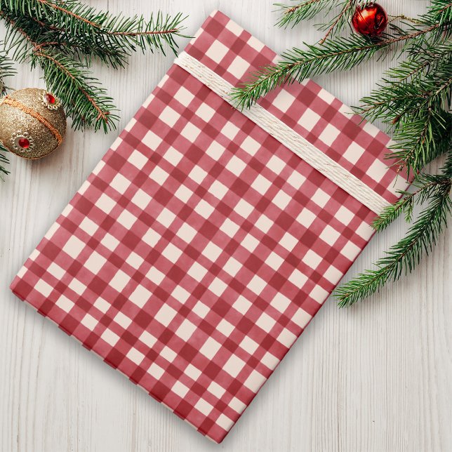 Red Gingham Kariert Traditionelles Minimales Weihn Geschenkpapier (Von Creator hochgeladen)