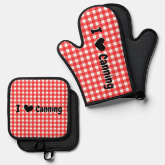 Red Gingham Karo I Heart Canning Jar Ofenhandschuh & Topflappen-Set