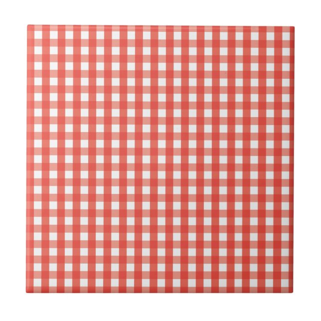 Red Gingham Karo Pattern Fliese (Vorderseite)
