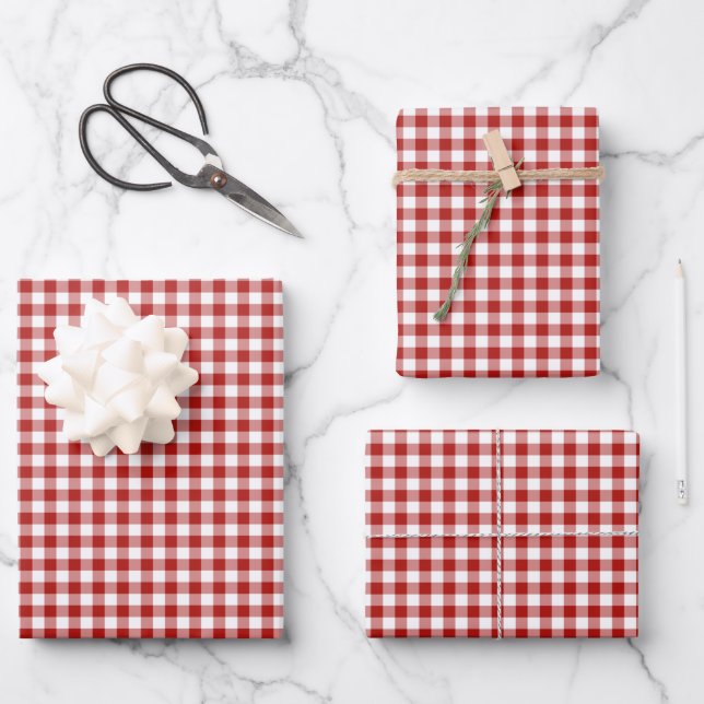 Red Gingham Karo Pattern Geschenkpapier Set (Vorderseite)