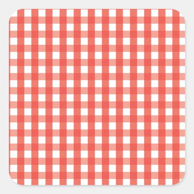 Red Gingham Karo Pattern Quadratischer Aufkleber (Vorderseite)