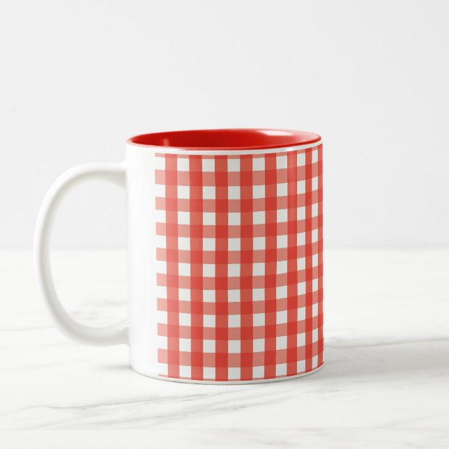 Red Gingham Karo Pattern Zweifarbige Tasse (Links)