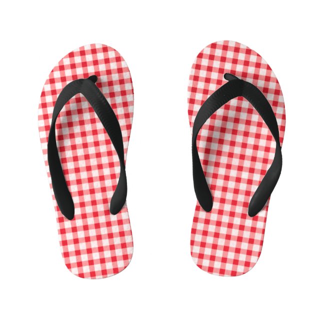 Red Gingham Kids Flip Flops (Fußbett)
