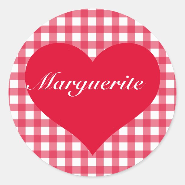 Red Gingham Liebe Runder Aufkleber (Vorderseite)