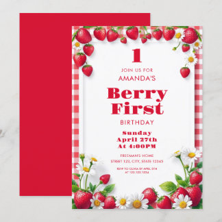 Red Gingham mit Strawberries Baby Girl Birthday Einladung