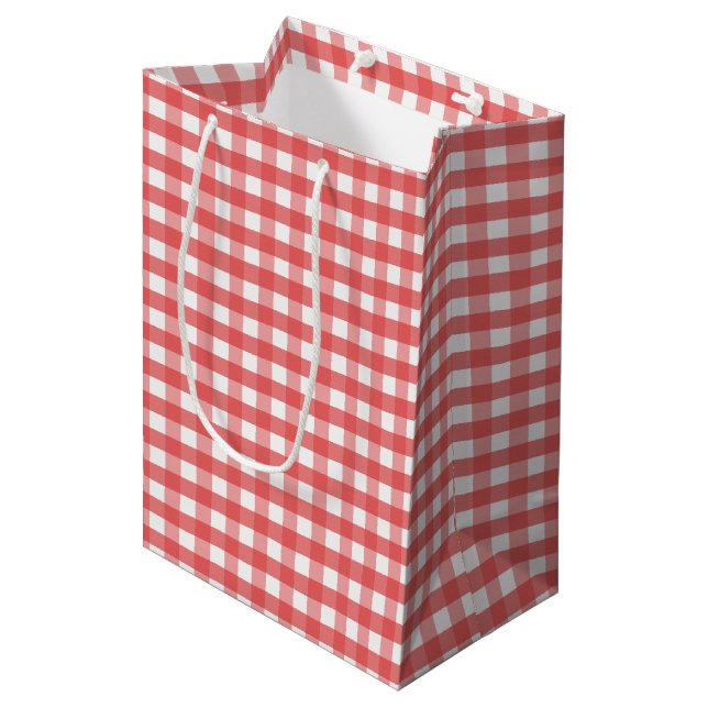 Red Gingham Mittlere Geschenktüte (Vorderseite Schrägansicht)