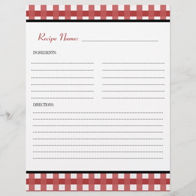 Red Gingham Modernes Vintages Rezept Binder Beilag (Vorderseite)